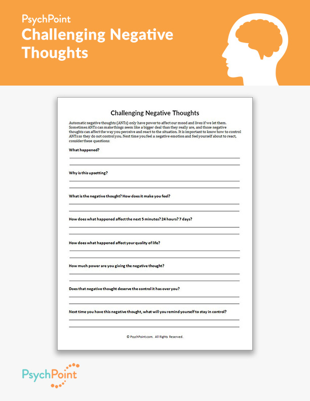 Challenging Negative Thoughts Worksheet PsychPoint